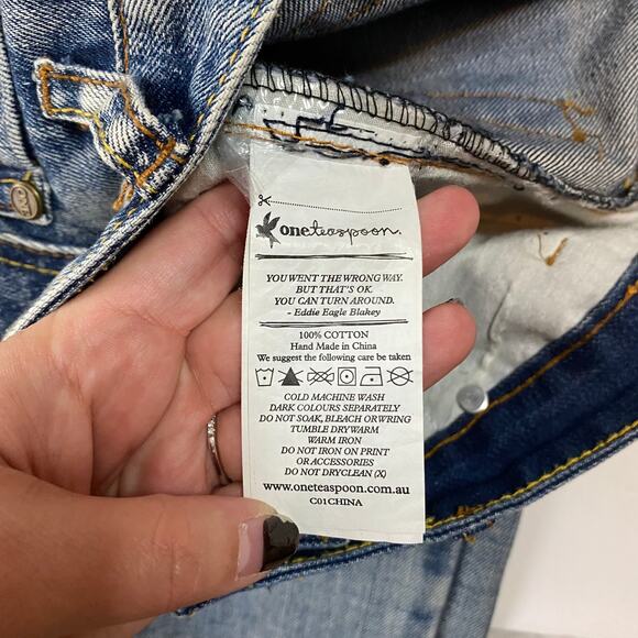 One Teaspoon Women's Trashed Freebirds Distressed Skinny Jeans Size 24 - Picture 14 of 16